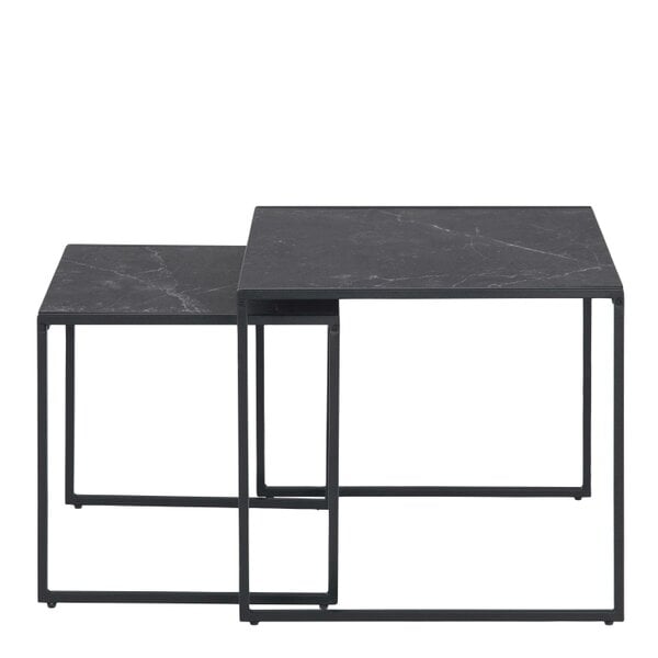 Wyld Haus Set of 2 Holbaeck Black Marble Effect Square Nesting Coffee Tables