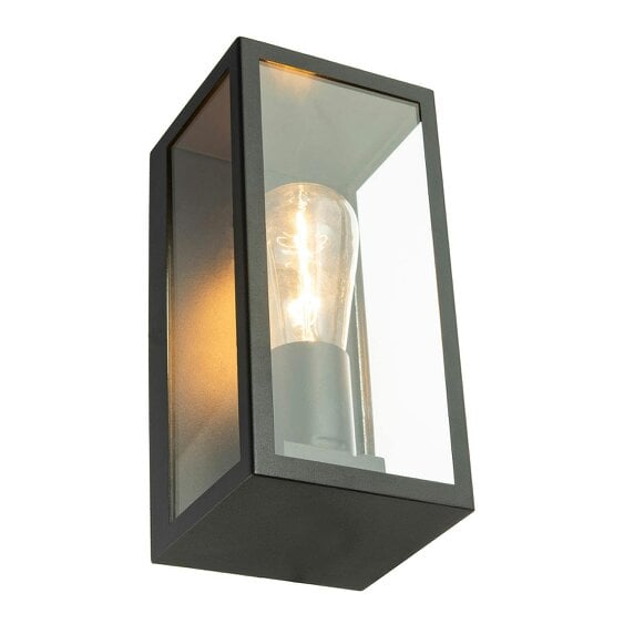 Happy Homewares Modern Rectangular Outdoor Lantern Wall Light in Matte Black with Clear Glass