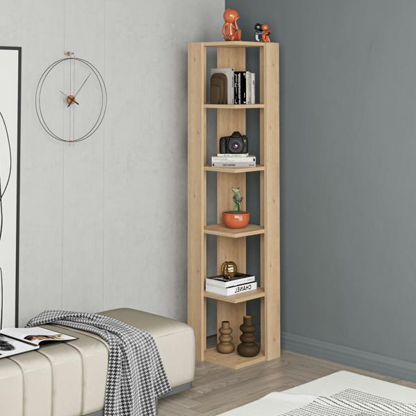 Decortie Nati Tall Corner Bookcase Modern Shelving Unit Space-Saving Storage 161cm