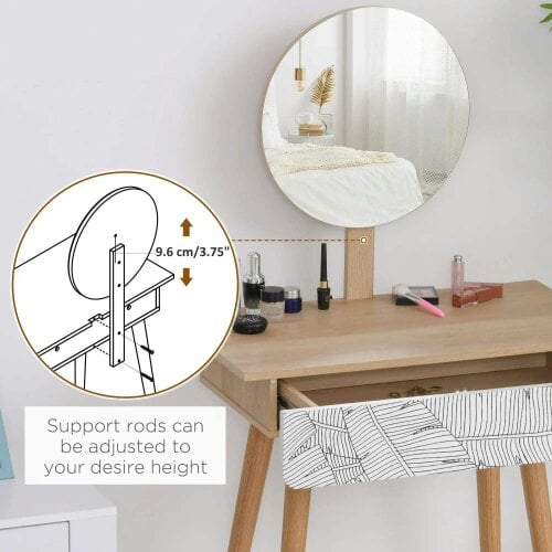 Bobobiy Dressing Table with Drawer and Mirror height adjustable Wooden Oak Color Bedroom Dressing Room Elegant and Durable