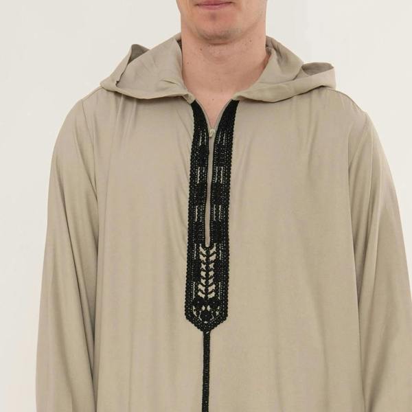 Men's Hooded Gandoura Embroidery Moroccan Thobe - Grey - Thobez - 16