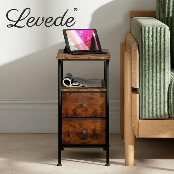Levede Bedside Table Side Cabinet Storage Nightstand Charging Station 2 Drawers