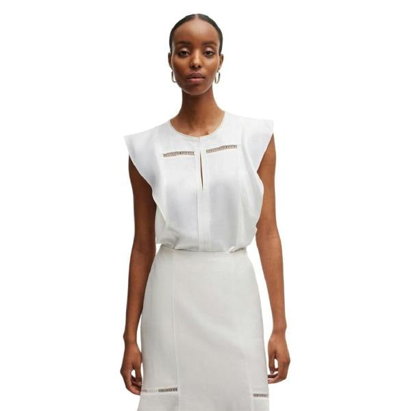 Boss Womens/Ladies Keyhole Regular Ruffle Blouse - White - 