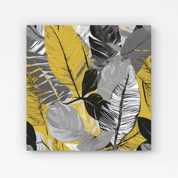 Warren Reed Grey Yellow Floral Leaves Canvas