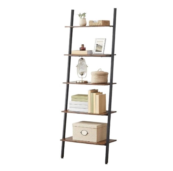 Modcraft 5-Tier Industrial Ladder Shelf – Rustic Metal & Wood Bookshelf
