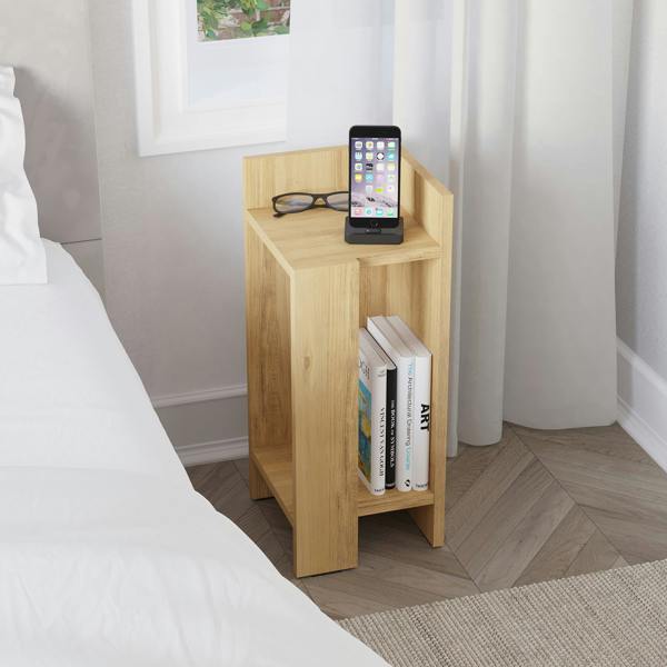 Decortie Elos Bedside Tables Set of 2 Modern Narrow Design with Storage Shelves Right&Left 25x25x60cm
