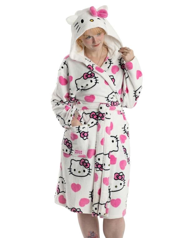 Hello Kitty Womens Multicoloured Character Hooded Bathrobe