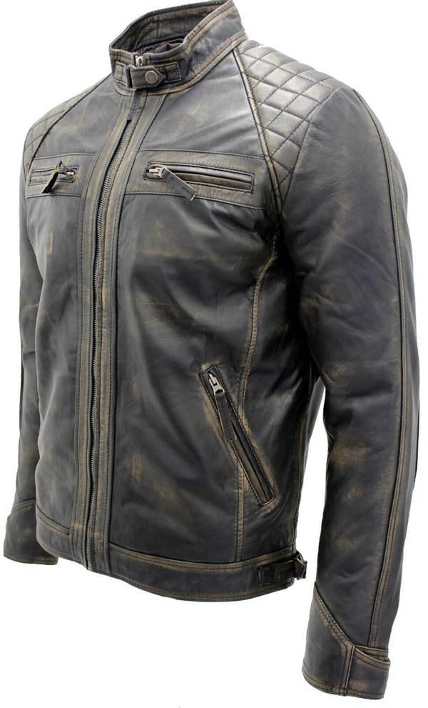 Infinity Leather Men's Vintage Zipped Leather Racing Quilted Biker Jacket