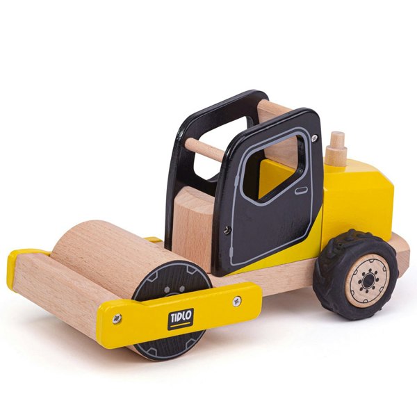 Tidlo Wooden Yellow Road Roller Toy - Features Movable Parts And Wheels