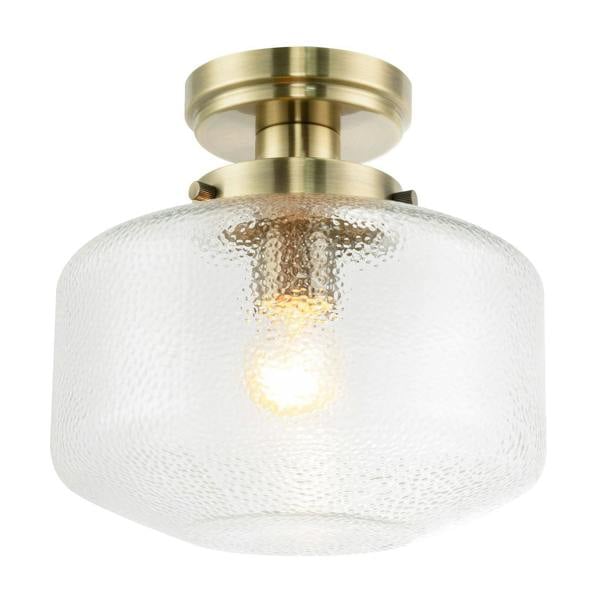 Antique Brass Semi Flush Ceiling Light with Dimpled Clear Glass Shade Image 1