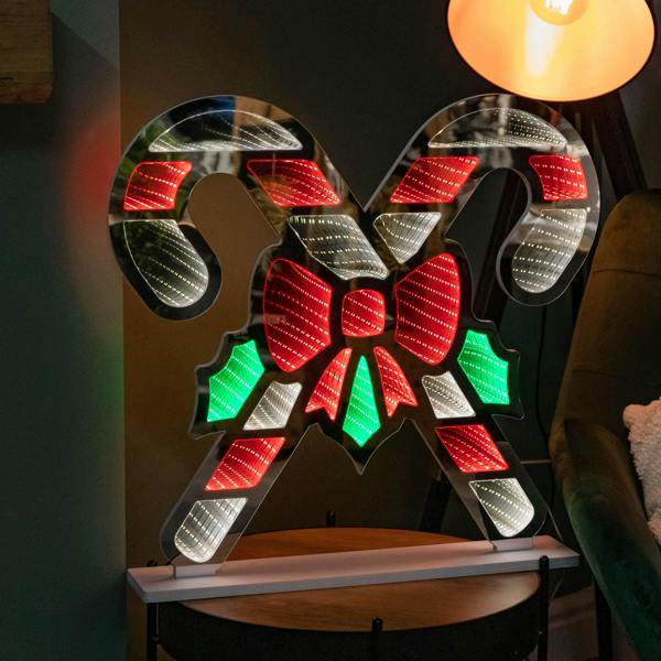 Samuel Alexander 60cm Infinity Light up Candy Canes Display Christmas Decoration with Multi-Coloured LEDs on Base