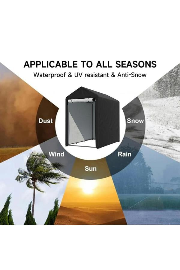 Living and Home 3x5FT/4x6FT Outdoor Storage Shed Bicycle Shelter with Waterproof Apex Roof and Roll-Up Door,Black
