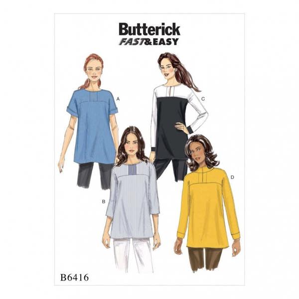 Butterick Sewing Pattern 6416, Tops, Tunics for Women, 6-8-10-12-14 - Easy