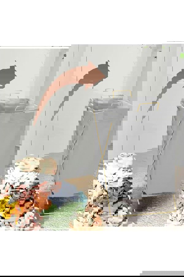 Living and Home Collapsible PU Leather Laundry Hamper with Metal Frame Grey Bathroom