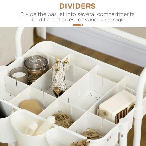 White trolley interior with compartment dividers for organized storage on three tiers