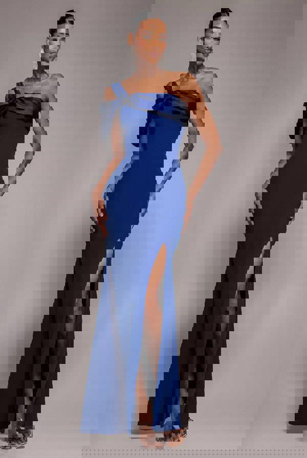 Satin Twist One Shoulder Maxi Dress - Royal Blue DR4576QZ