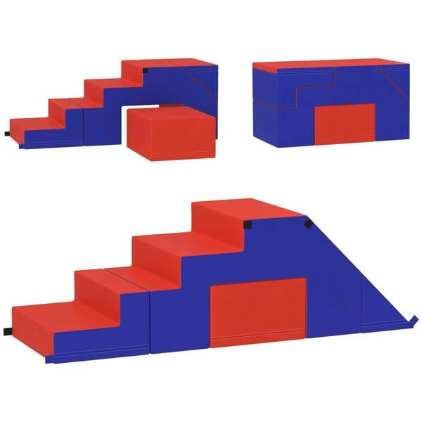 Dark blue foam climber blocks set with stair steps and ramp for toddlers, 2-piece