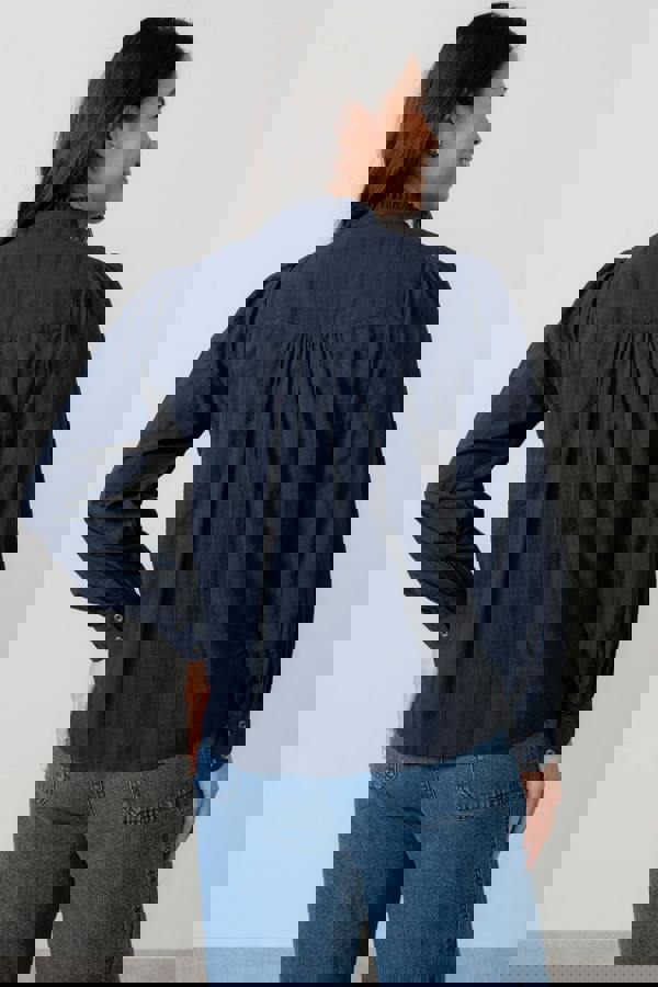 Lily & Me Wayfaring Cotton Check Blouse Navy