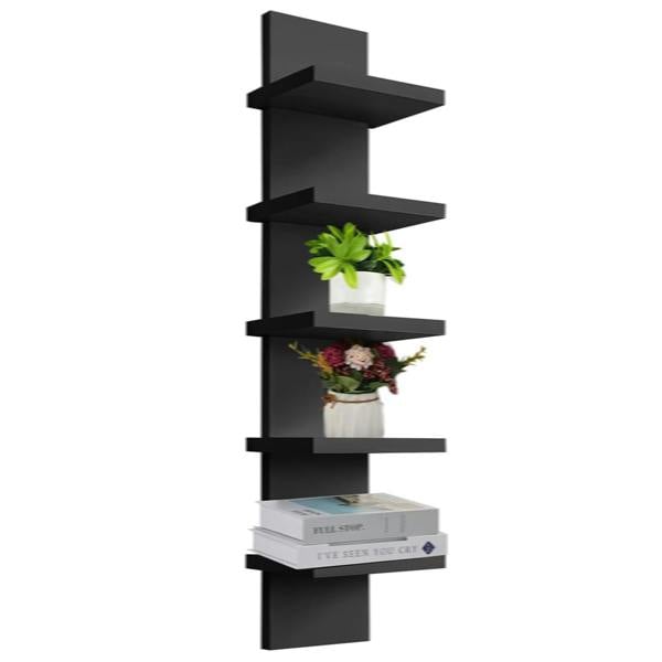 Havendro 5 Tier Vertical Wall Shelf Floating Storage Decorative Display Unit-Black