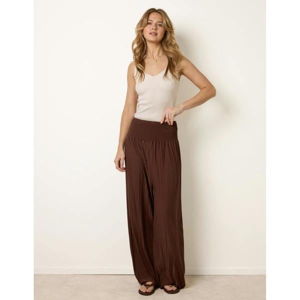 Blue Vanilla Shirred Waist Pleated Wide Leg Trousers