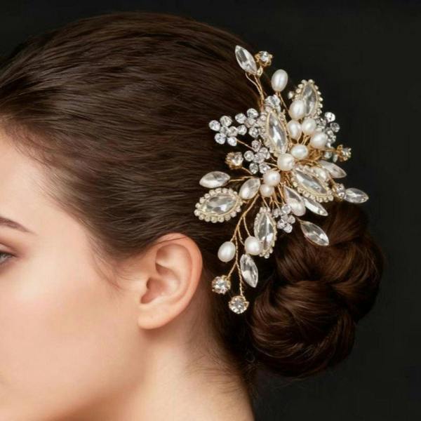 Gold Trip Marquise Crystal & Pearl Hair Comb