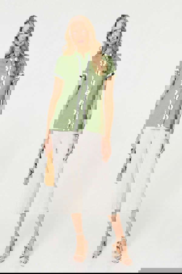 Sage | Zig Zag Trim Short Sleeve Shirt