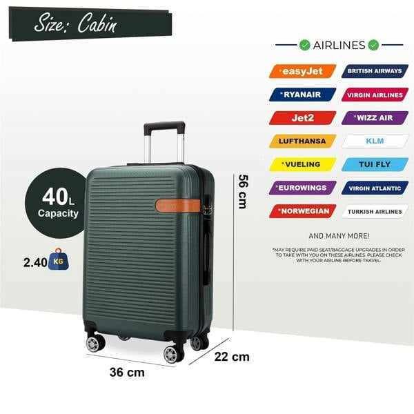 Infinity Luggage Hard Shell Cabin 36 x 22 x 56 cm ABS Suitcase Suitable for Easyjet, Ryanair, Wizzair