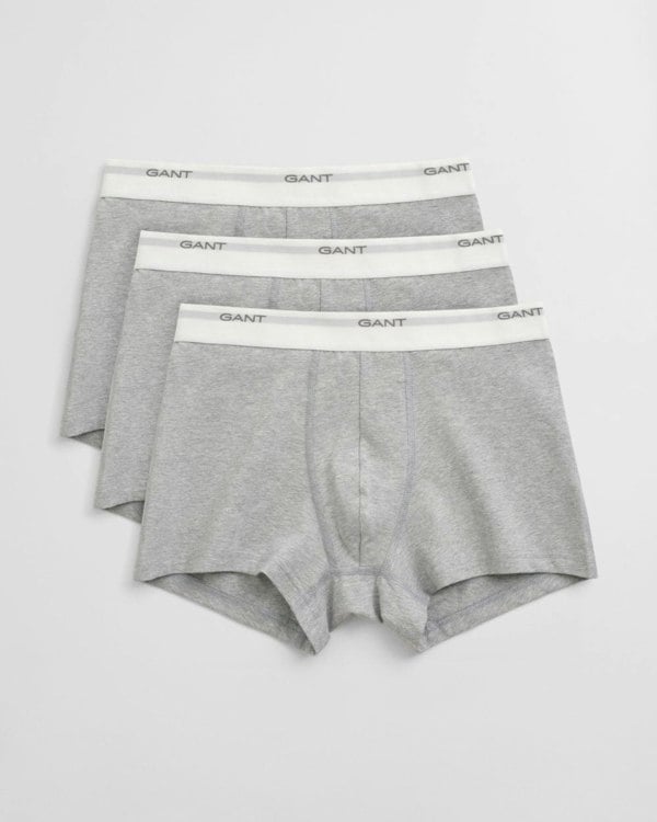 GANT 3-Pack Mens Core Trunks with Logo Waistband - 94 Light Grey Melange