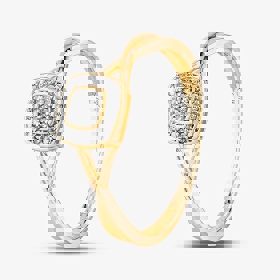 T. H. Baker 9ct Yellow Gold 0.05ct Diamond Pavé Square Cluster Promise Ring TH014658R