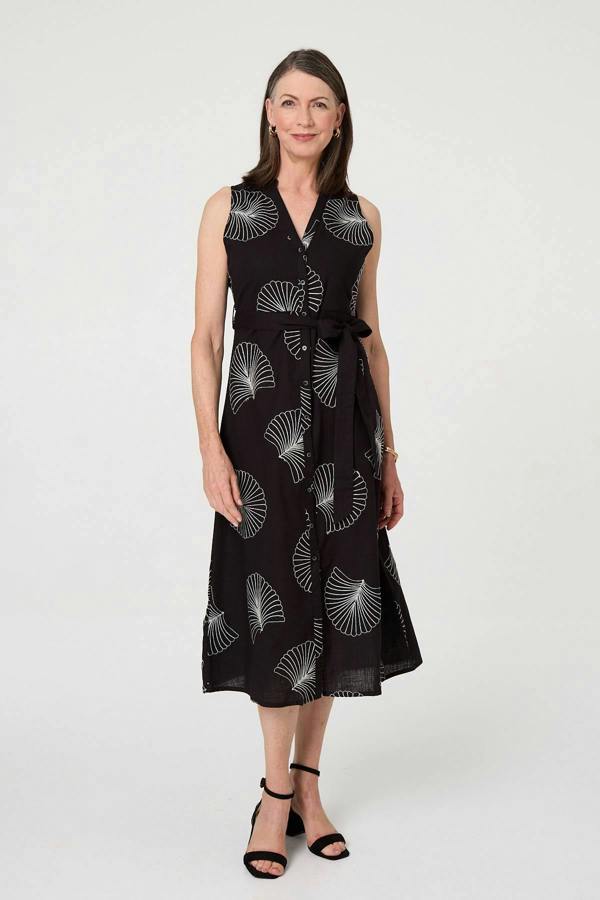 Black | Embroidered Sleeveless Midi Shirt Dress