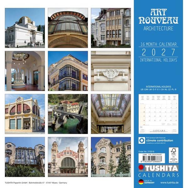 Art Nouveau Architecture Calendar 2027, Wall Calendars, Month To View, Art, Gift