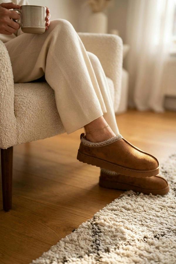 Odette Faux Suede Lined Slipper Mules - Camel