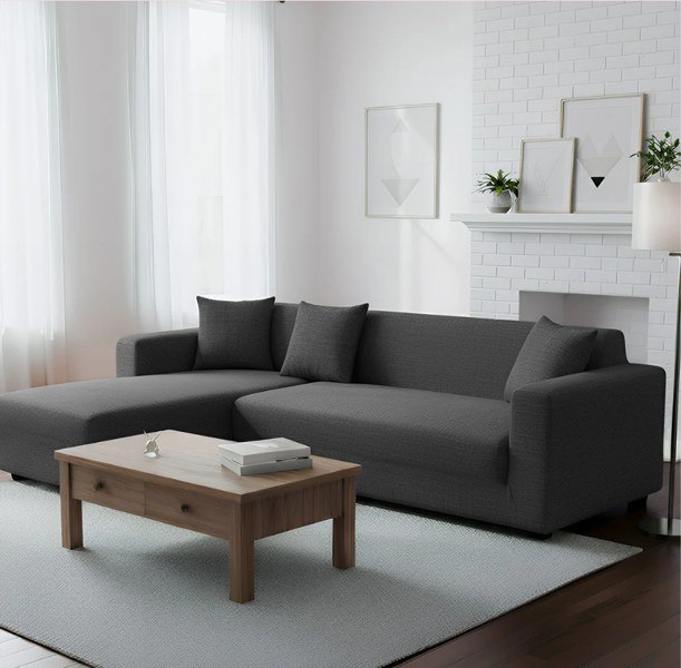 Anyseat 4 Seater Sofa Cover Plain Dark Grey Style and Protection For Living Room Sofa Chair Elastic Stretchable Slipcover