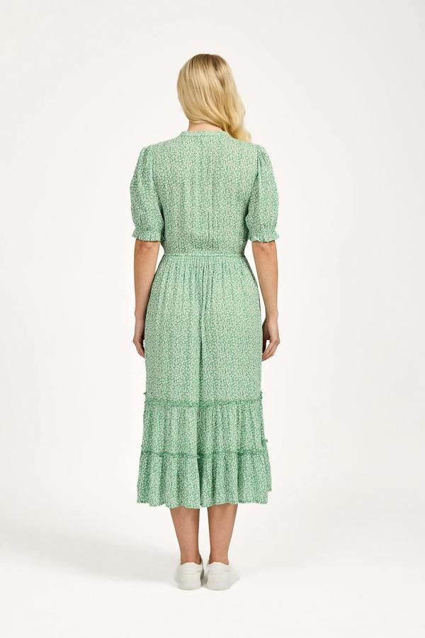 Mudflower Ditsy Print Button Up Ruffled Dress