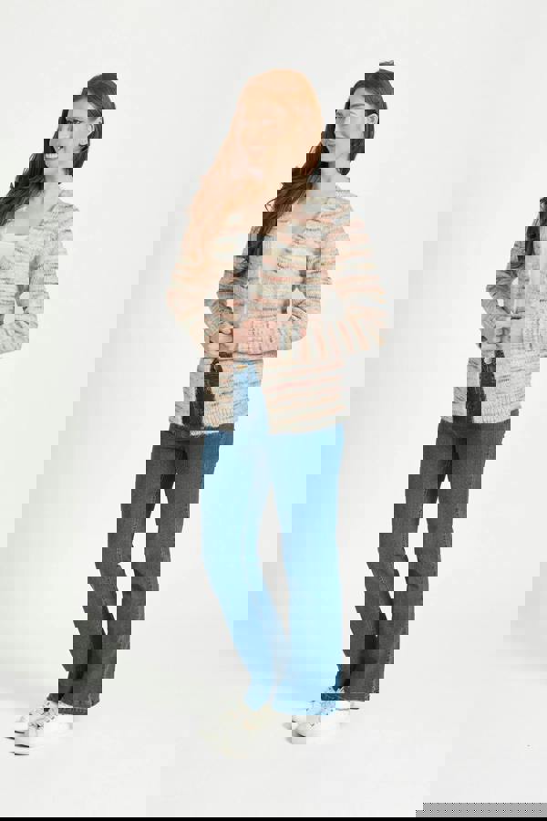 Mudflower Space Dye Stripe Open-Front Knit Cardigan