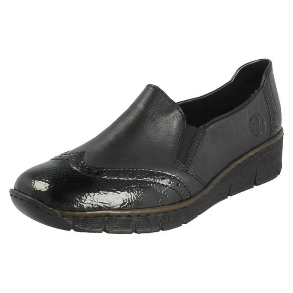 Rieker Ladies Rieker Brogue Detailed Slip On Smart Shoes 53776