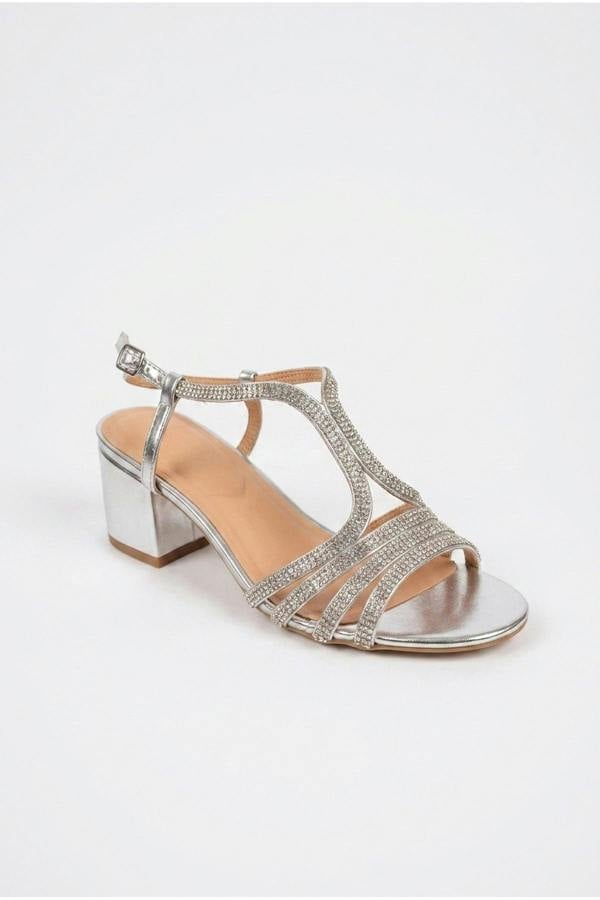 Edie Metallic T Strap Rhinestone Sandals | colour:SILVER