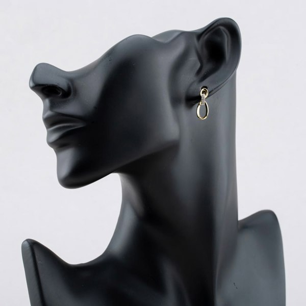 T. H. Baker 9ct Yellow Gold 0.08ct Pave Set Diamond Oval Linked Dropper Stud Earrings THE44320-08NJ