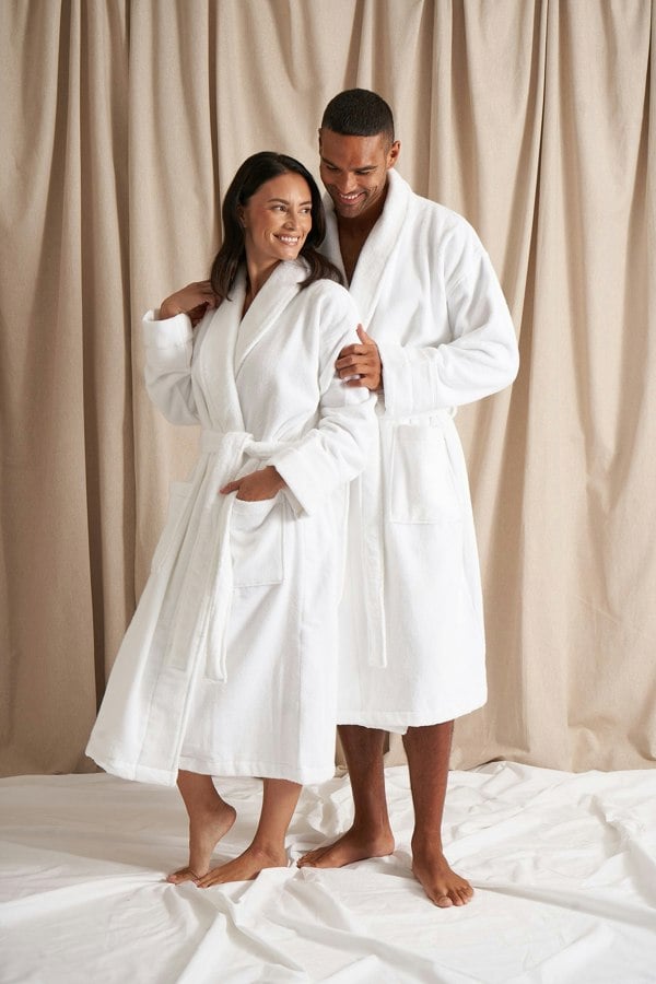 Pretty You London Bamboo Towelling Robe in Cloud White