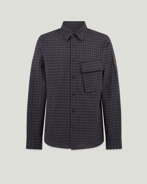 Belstaff Scale Mens Long Sleeve Check Shirt - Dark Ink / Major Brown