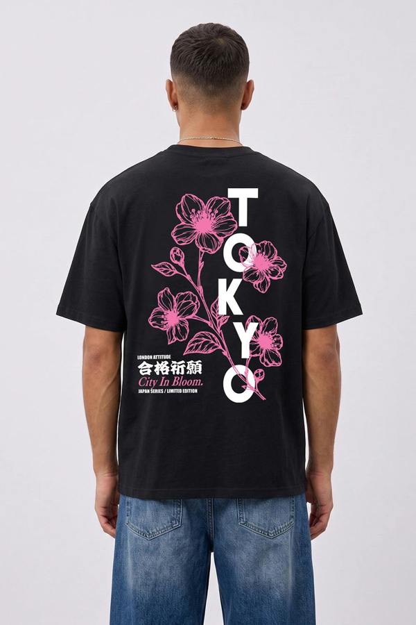 London Attitude Tokyo City in Bloom Oversized Heavyweight Graphic T-Shirt