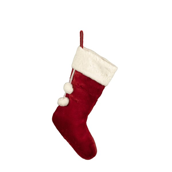 Samuel Alexander 60cm Red Christmas Stocking with White Cuff and Pom Poms