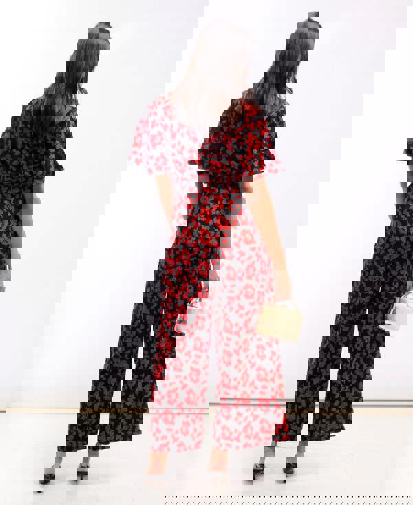 Needs No Label Red Floral Flutter Sleeve Jumpsuit