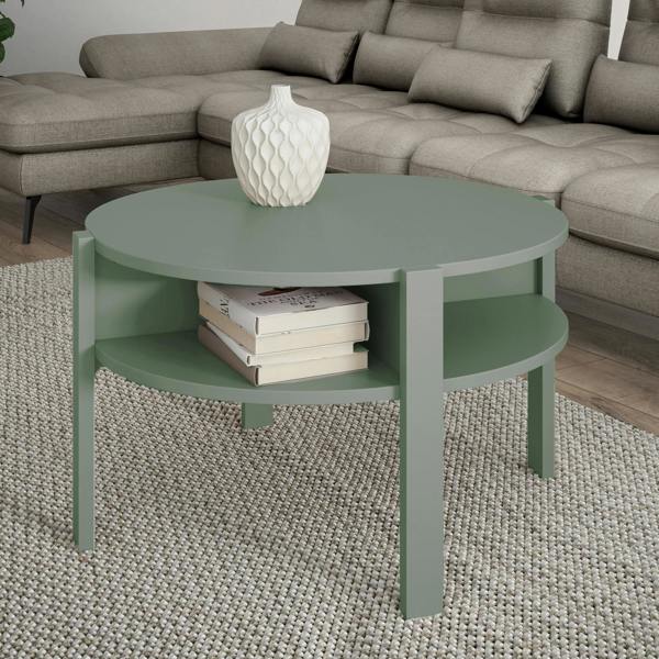 Furniture To Go Tobago Round Coffee Table with Open Shelf in Sage Green