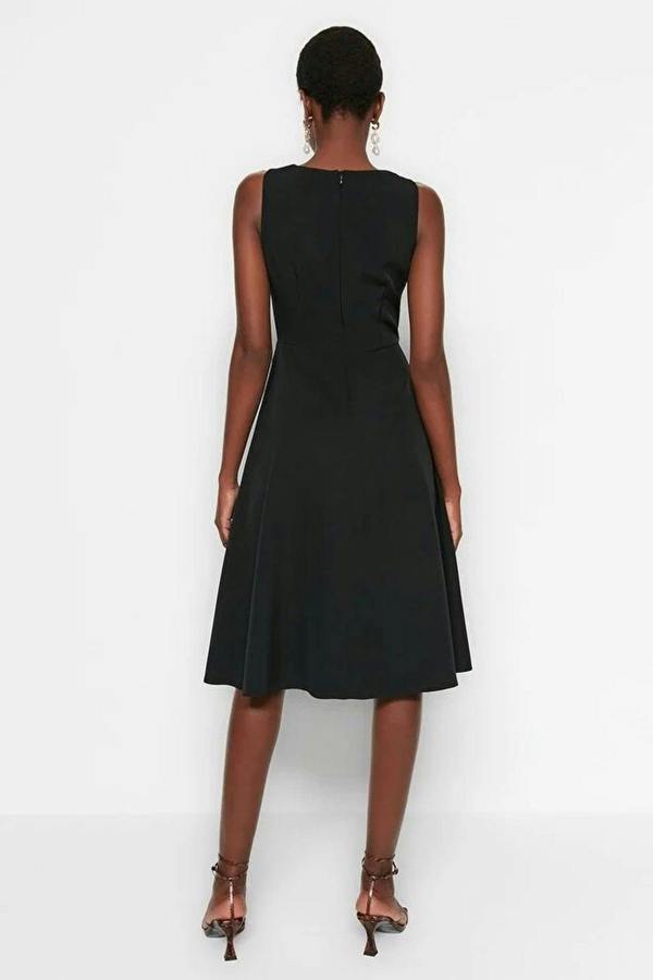 High Neck Sleeveless Pleated Midi Dress