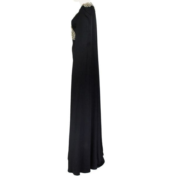 Alexander McQueen Bejewelled Cape Gown in black silk satin