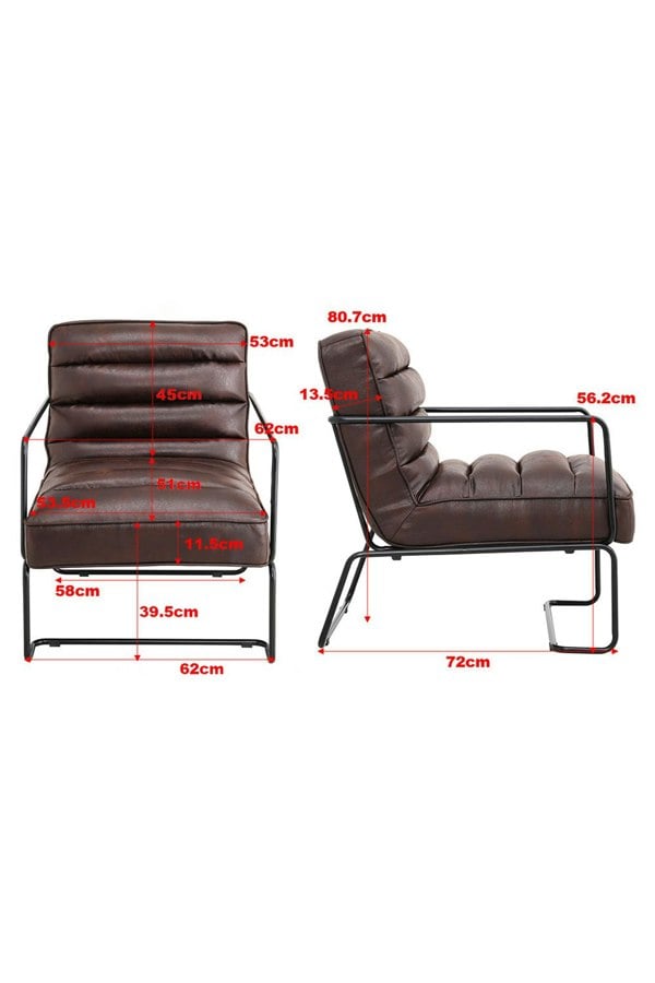 Living and Home Mid-Century PU Leather Striped Leisure Armchair with Metal Base