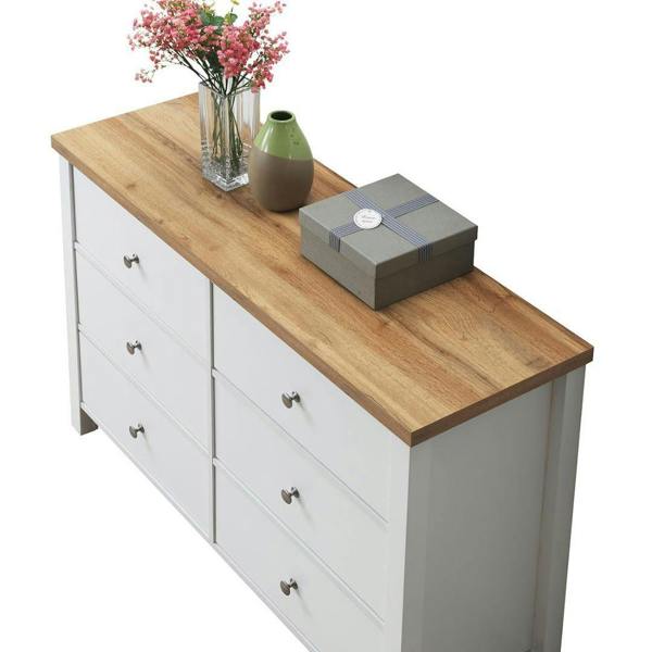 Timber Art Design Astbury 6 Drawer Bedroom Cabinet Chest of Drawers White and Oak