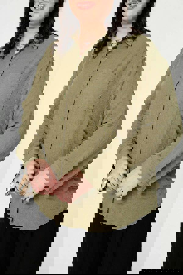 Khaki | Curve Long Sleeve Relaxed Shirt