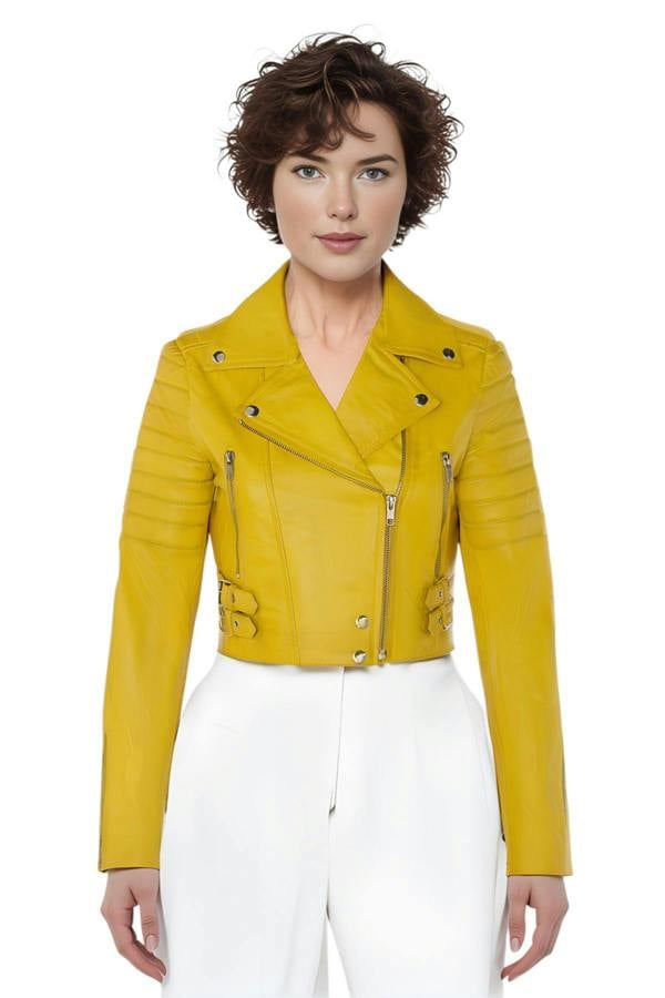 Infinity Leather Womens Cropped Brando Leather Biker Jacket-Damascus
